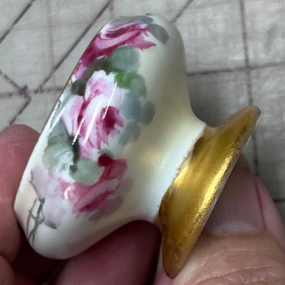 Vintage Hand Painted Porcelain Salt Cellars Set of 6 Pink Rose Gold Footed Bowls